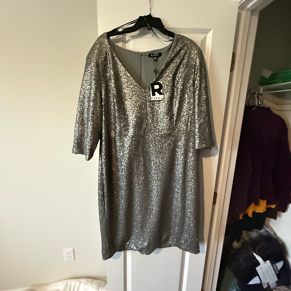 R & M Richards Silver Sequin Dress